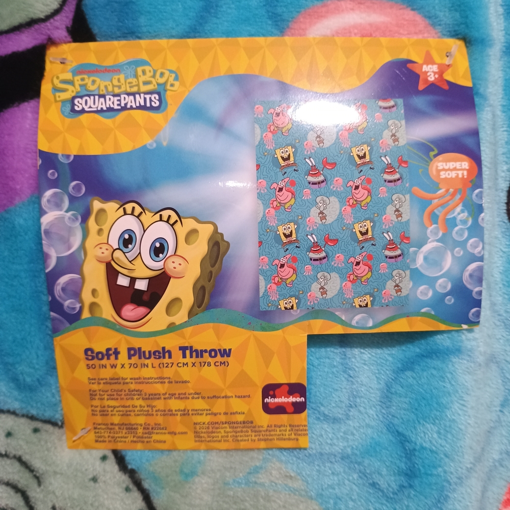 New SpongeBob Mr Krabs Squidward Plush Throw Blanket Size 50x70 - Picture 4 of 6